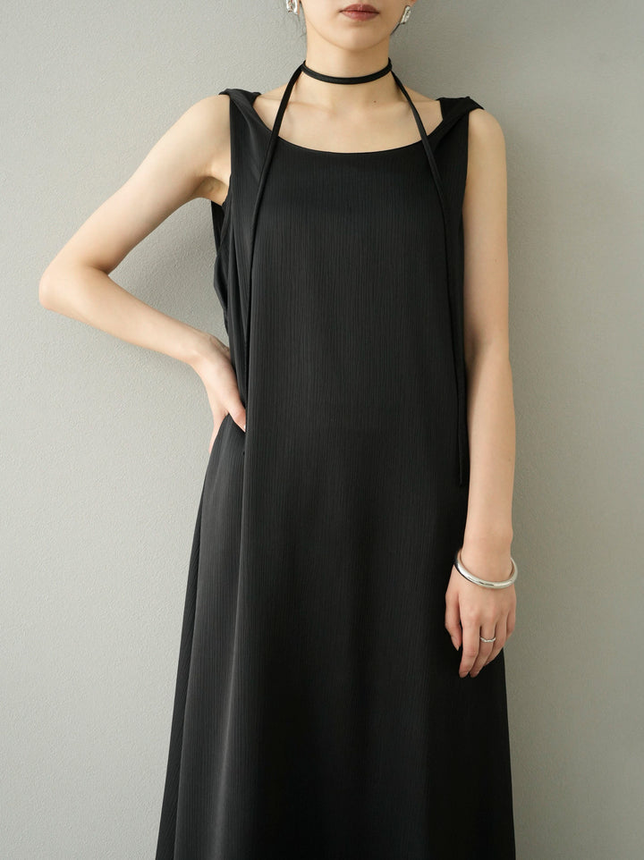 [Pre-order] Twisted shoulder crepe satin dress/black