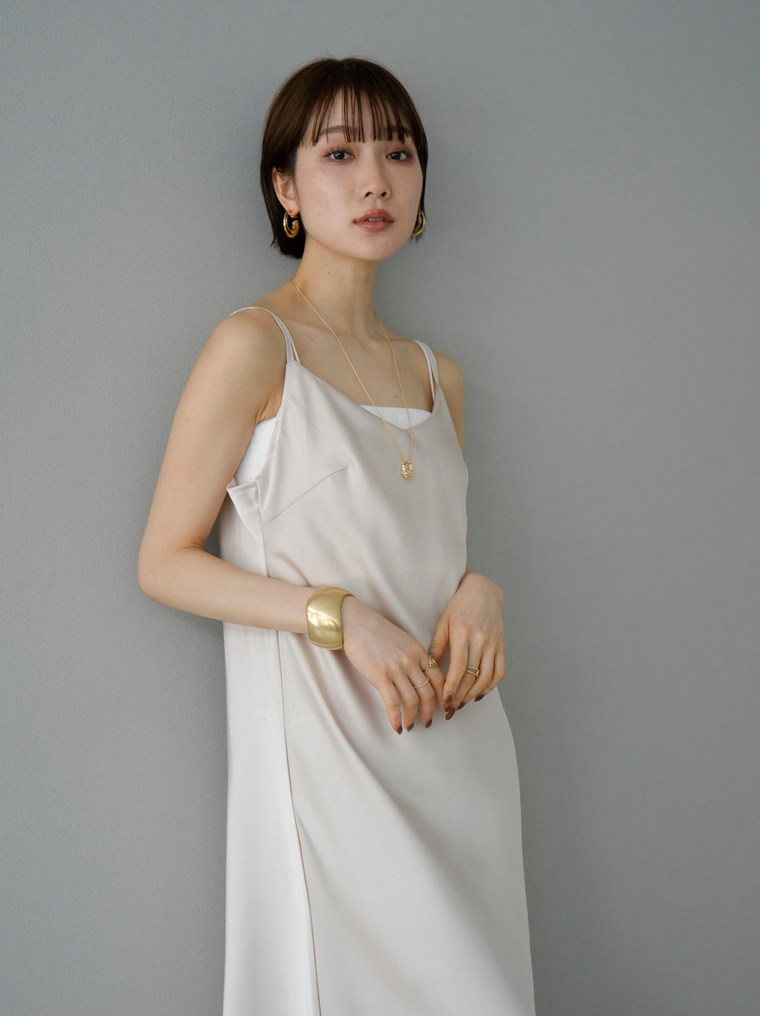 [Pre-order] Satin I-line camisole dress/ivory