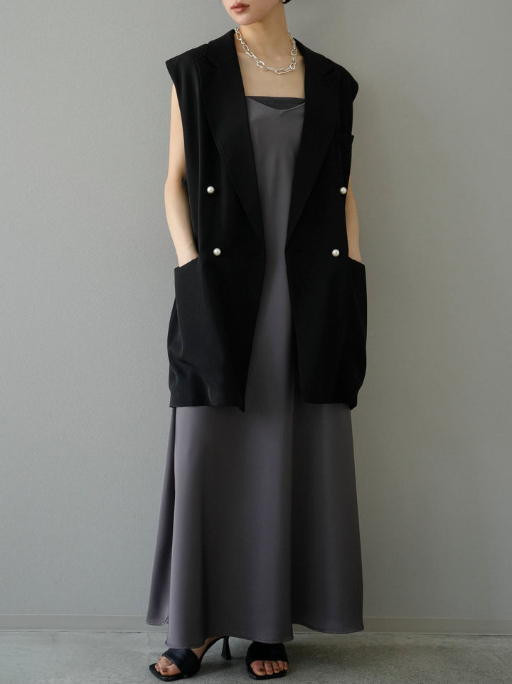[Pre-order] Satin I-line camisole dress/gray
