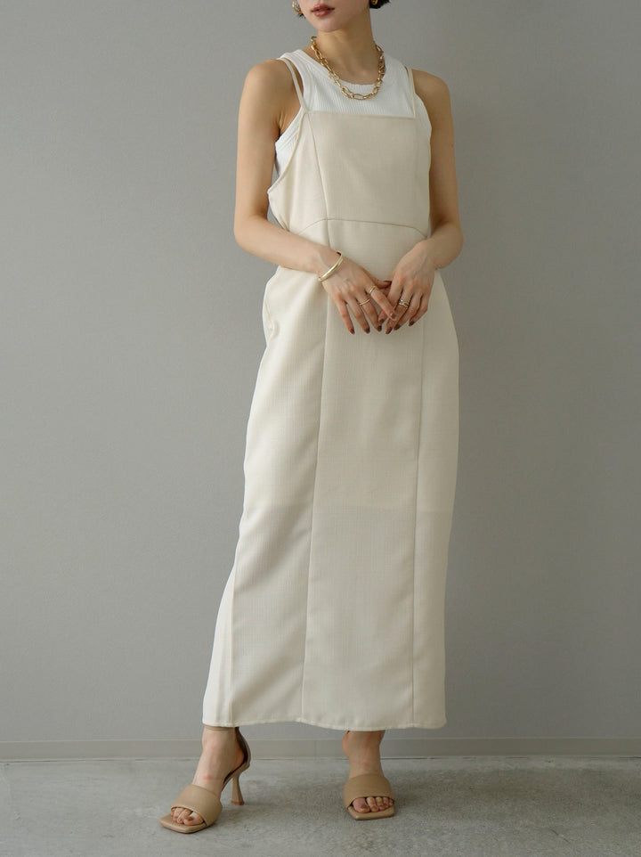 [Pre-order] Linen-touch back ribbon cami dress/ivory