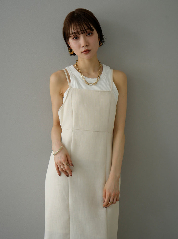 [Pre-order] Linen-touch back ribbon cami dress/ivory