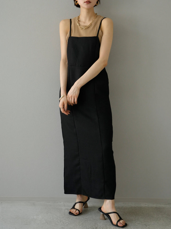 [Pre-order] Linen-touch back ribbon cami dress/black