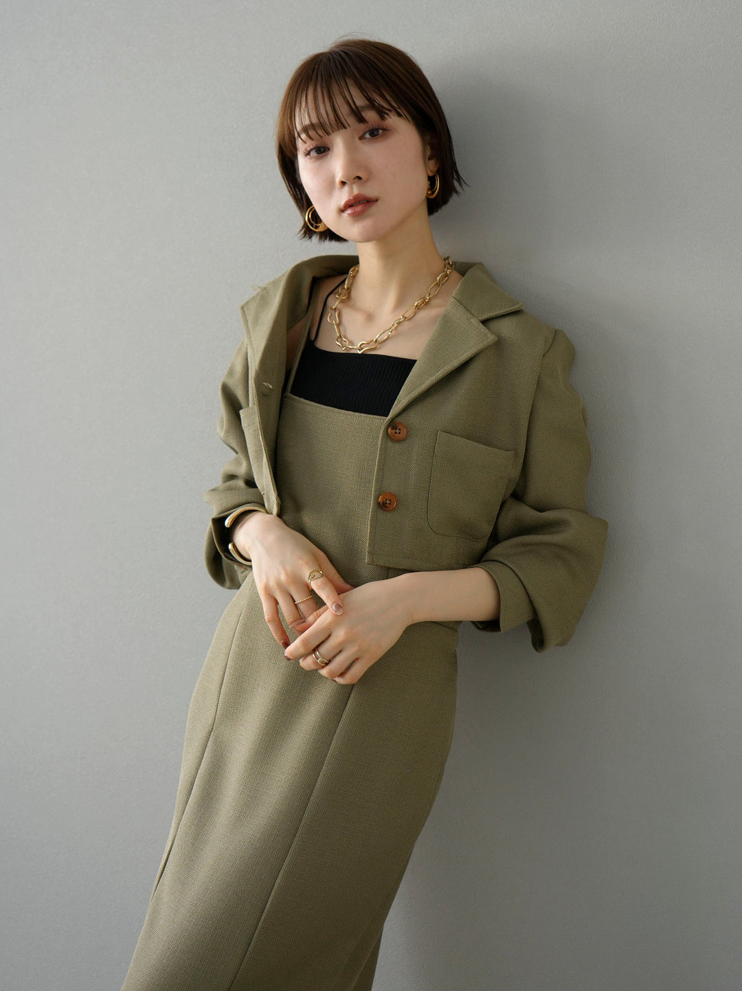 [Pre-order] Linen touch short jacket/khaki
