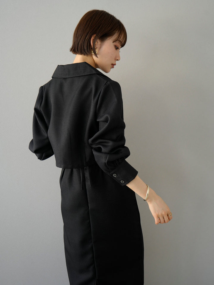 [SET] Linen touch back ribbon cami dress + linen touch short jacket (2set)