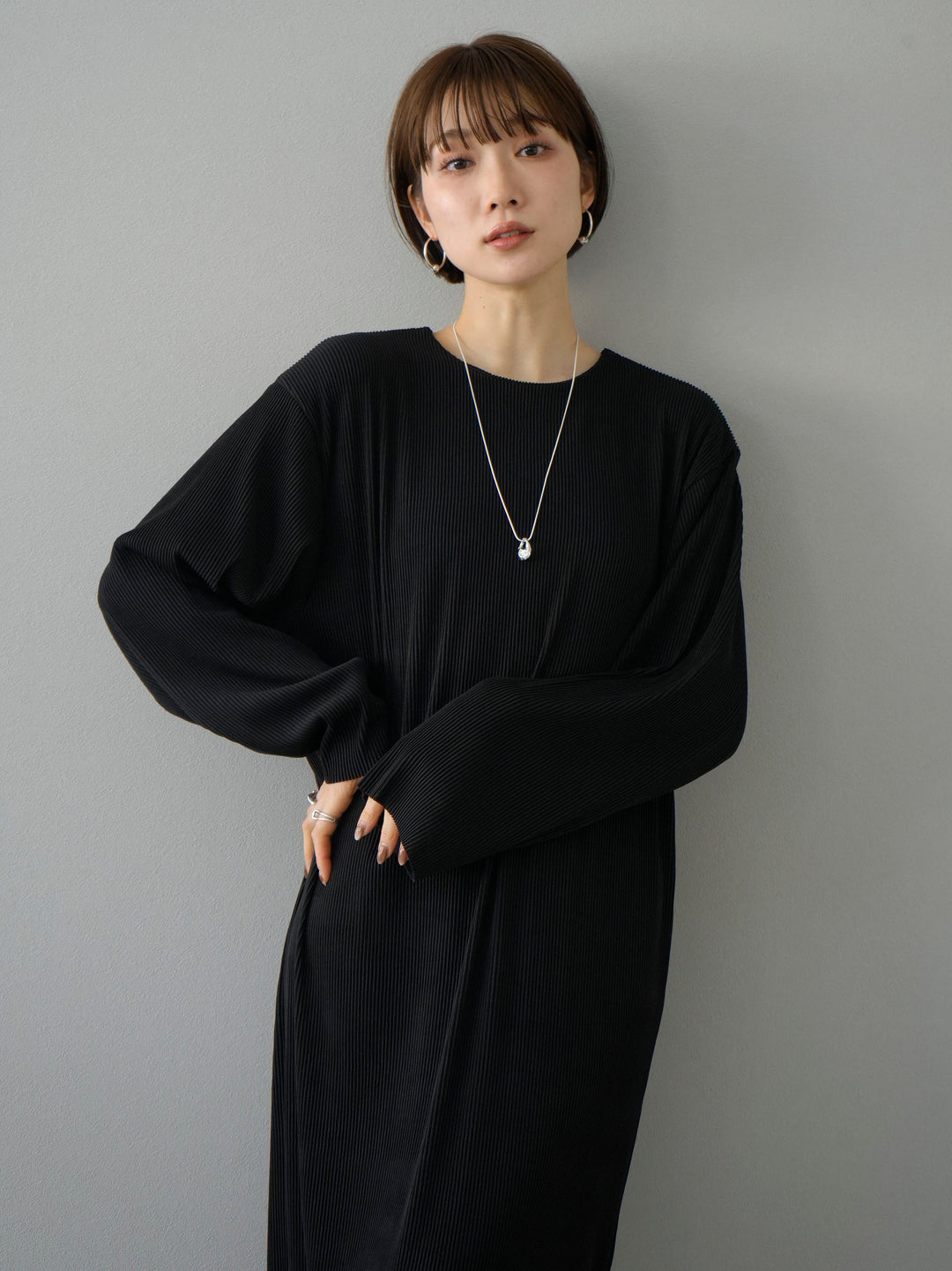 【預訂】配色條紋窄裙/黑色