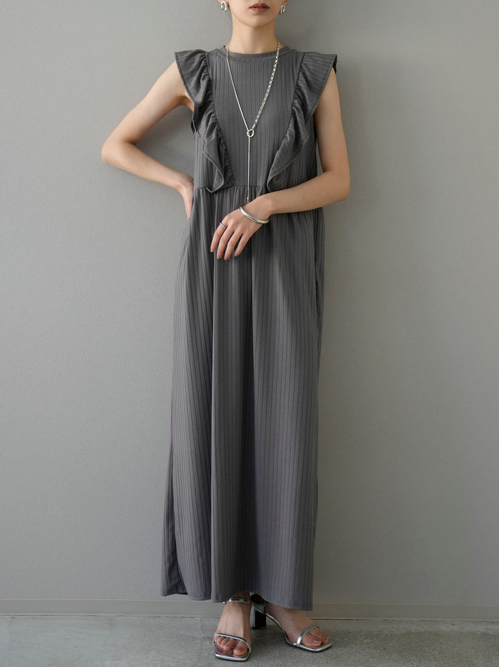 [Pre-order] Wide rib frill dress/gray