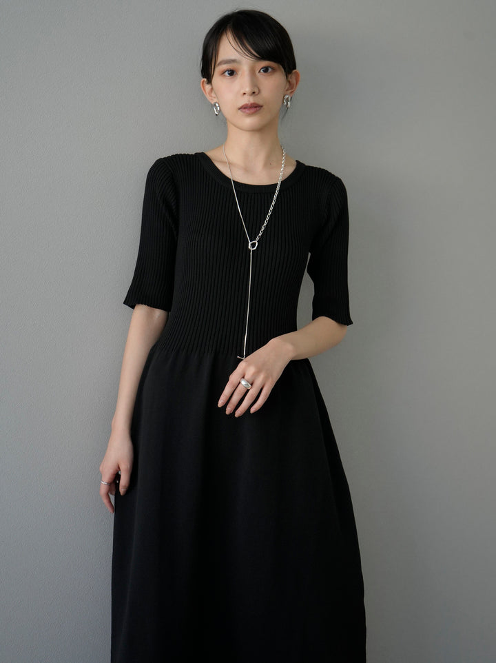 [Pre-order] Polyester knit peplum dress/black