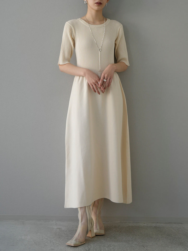 [Pre-order] Polyester knit peplum dress/ivory