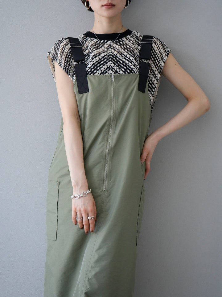 [Pre-order] Nylon zip jumper skirt/khaki