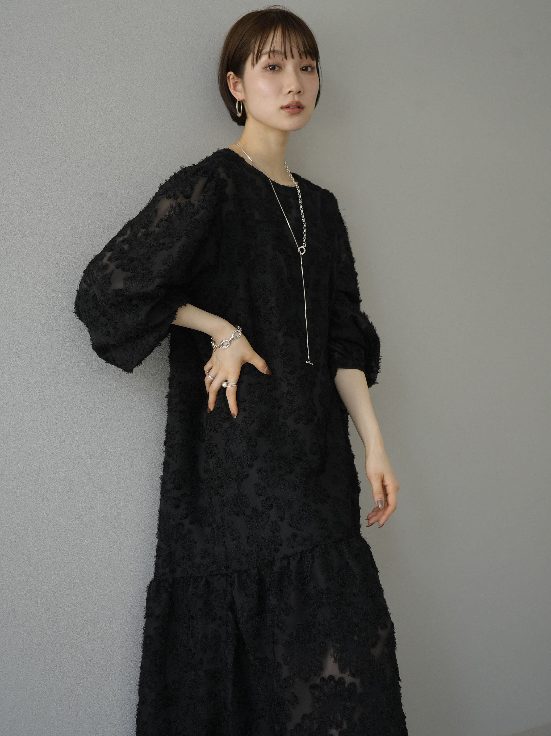 Rire Fete クラシックジャガードワンピース ブラック　Vin Rire Fete クラシックジャガードワンピース ブラック Vin