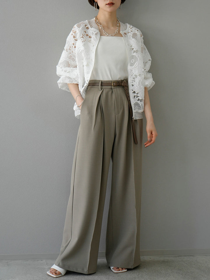 [SET] All-lace blouson + wide pants with design tucks (2 sets)
