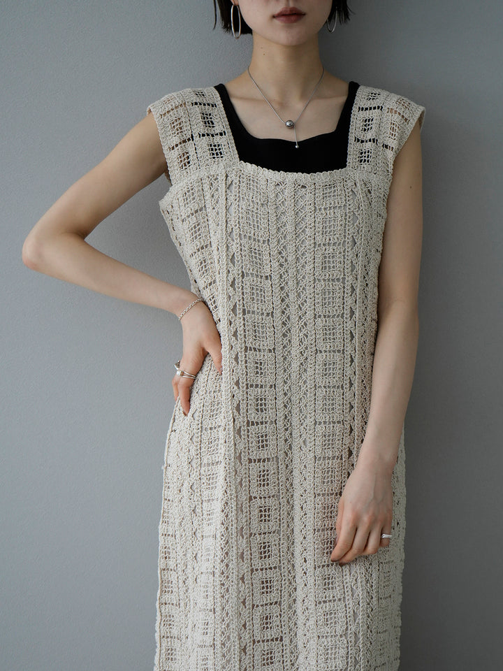 [SET] 2WAY Crochet Dress + Square Summer Knit Tank Top (2set)