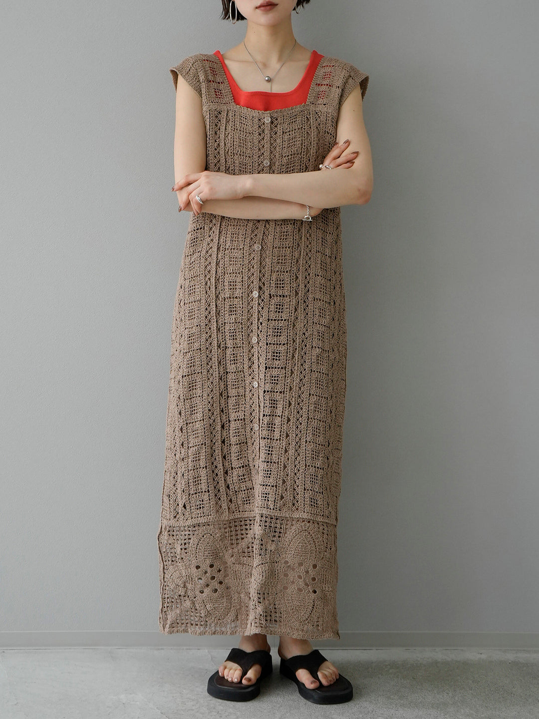 [SET] 2WAY Crochet Dress + Square Summer Knit Tank Top (2set)