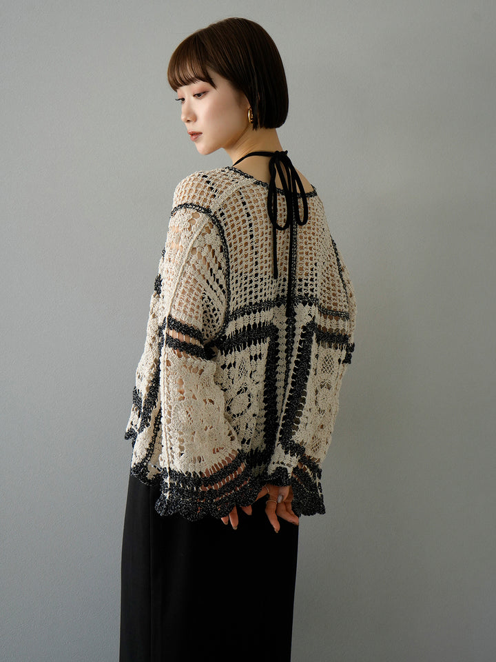 [SET] Crochet short cardigan + design neck backless camisole dress (2set)