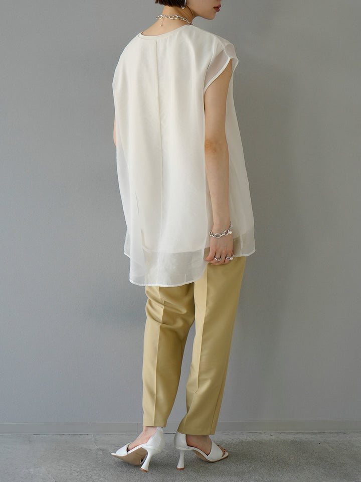 [SET] Sheer layered sleeveless top + easy tapered pants (2set)
