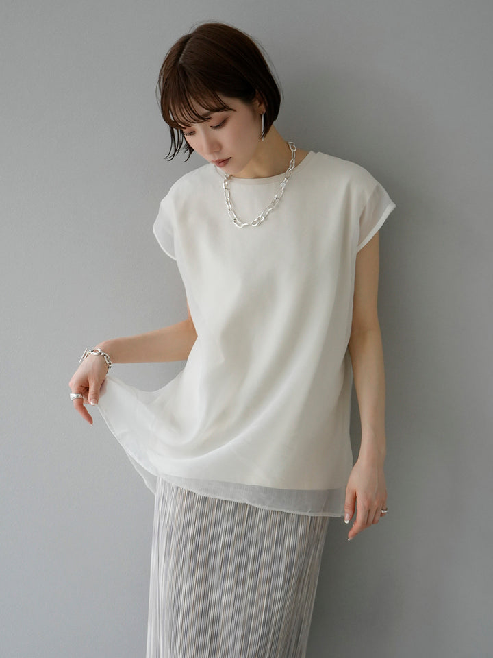 [SET] Sheer layered sleeveless top + multi-color I-line pleated skirt (2set)