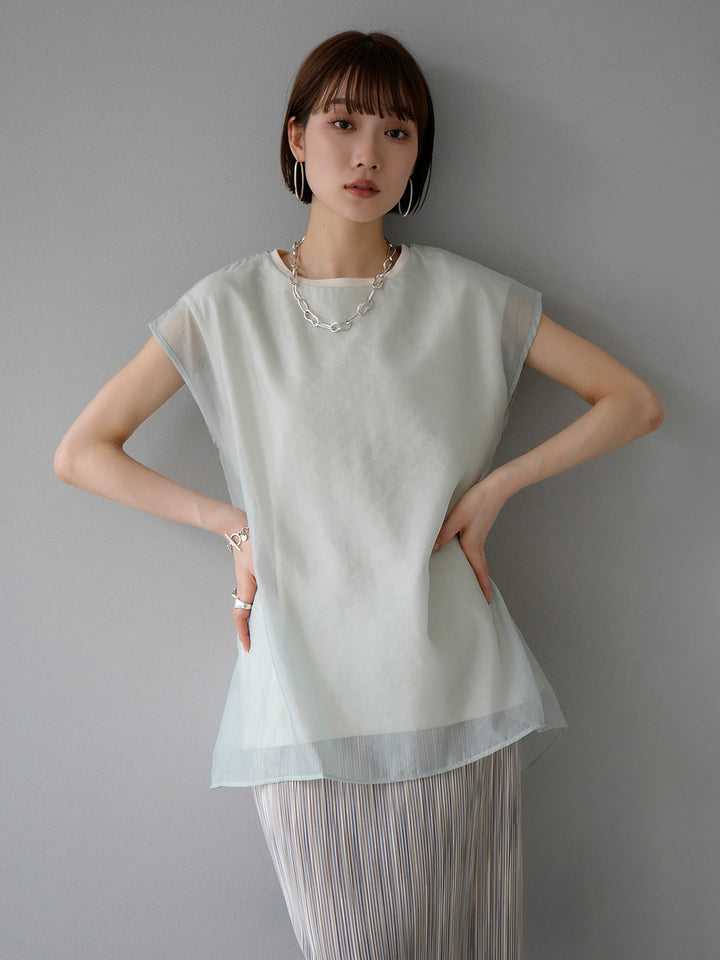 [Mix and match set] [SET] Sheer layered sleeveless top + sheer layered sleeveless top + multi-color I-line pleated skirt (3 sets)