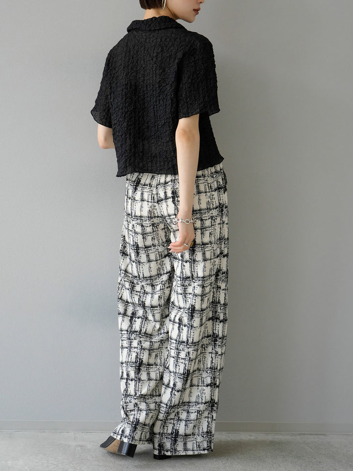 [Pre-order] Painted check pattern wide pants/ivory