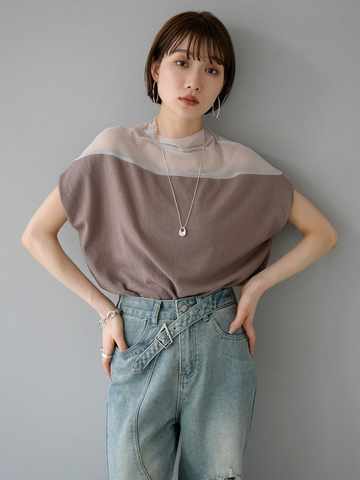 [Pre-order] French sleeve sheer knit pullover/greyish
