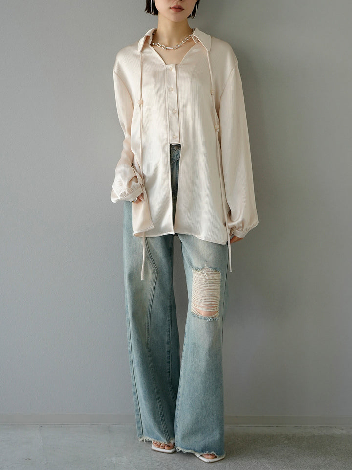 [Pre-order] Satin willow blouse set/beige