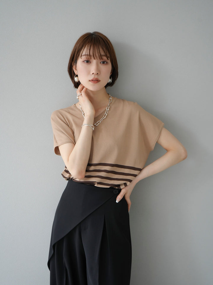 [Pre-order] Cool-touch V-neck dolman knit pullover/beige x brown