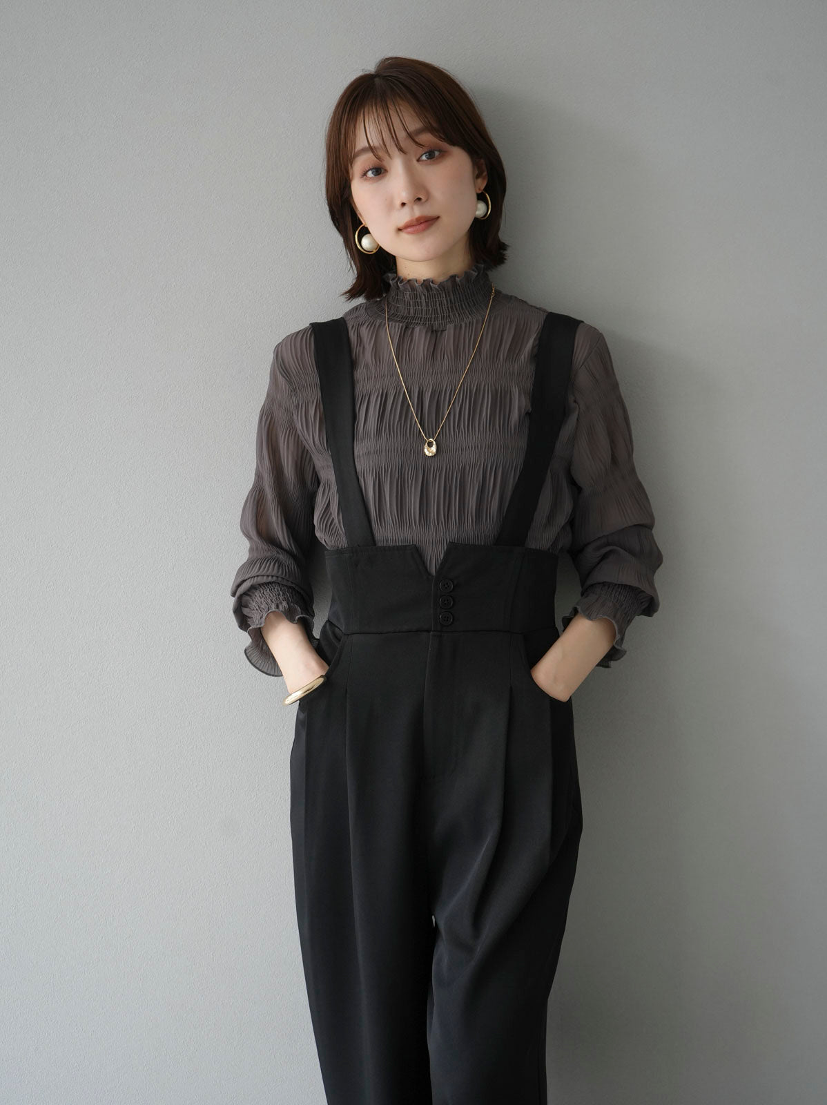 cygne　シーニュ　シフォンフリルブラウス　charles　ブラック　F cygneシーニュシフォンフリルブラウスcharlesブラックF