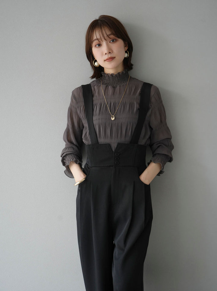 [予約]シャーリングシフォンブラウス/チャコール