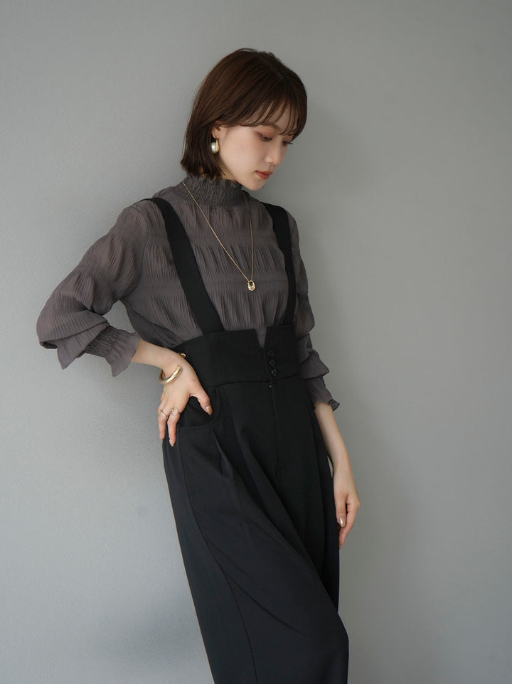 [予約]シャーリングシフォンブラウス/チャコール