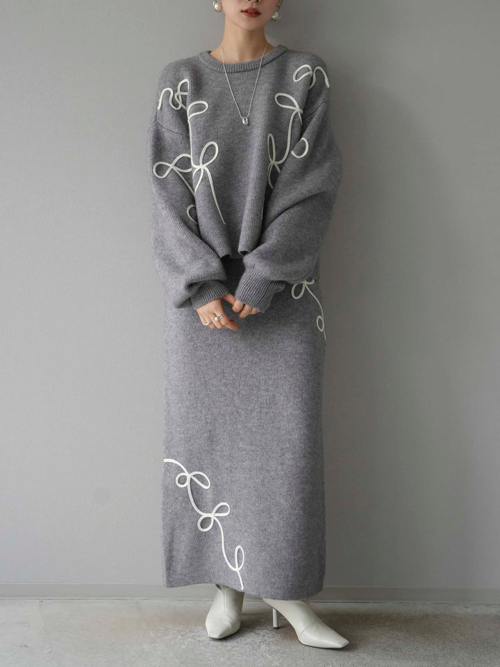 [予約]コード刺繍Iラインニットスカート/グレー