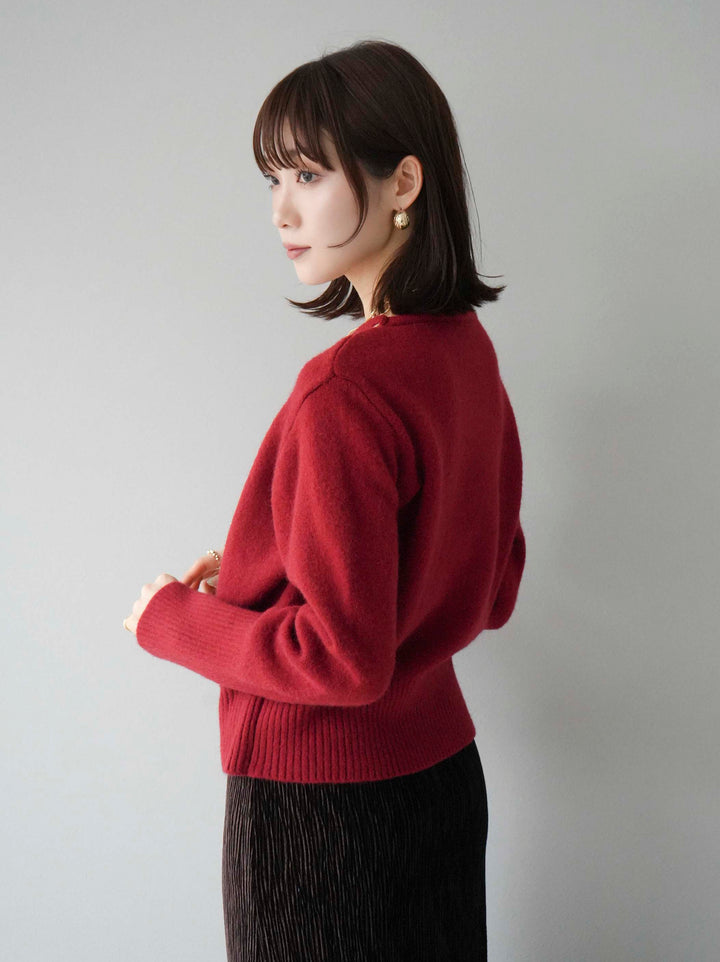 [予約]カシュクールデザインネックニットプルオーバー/レッド