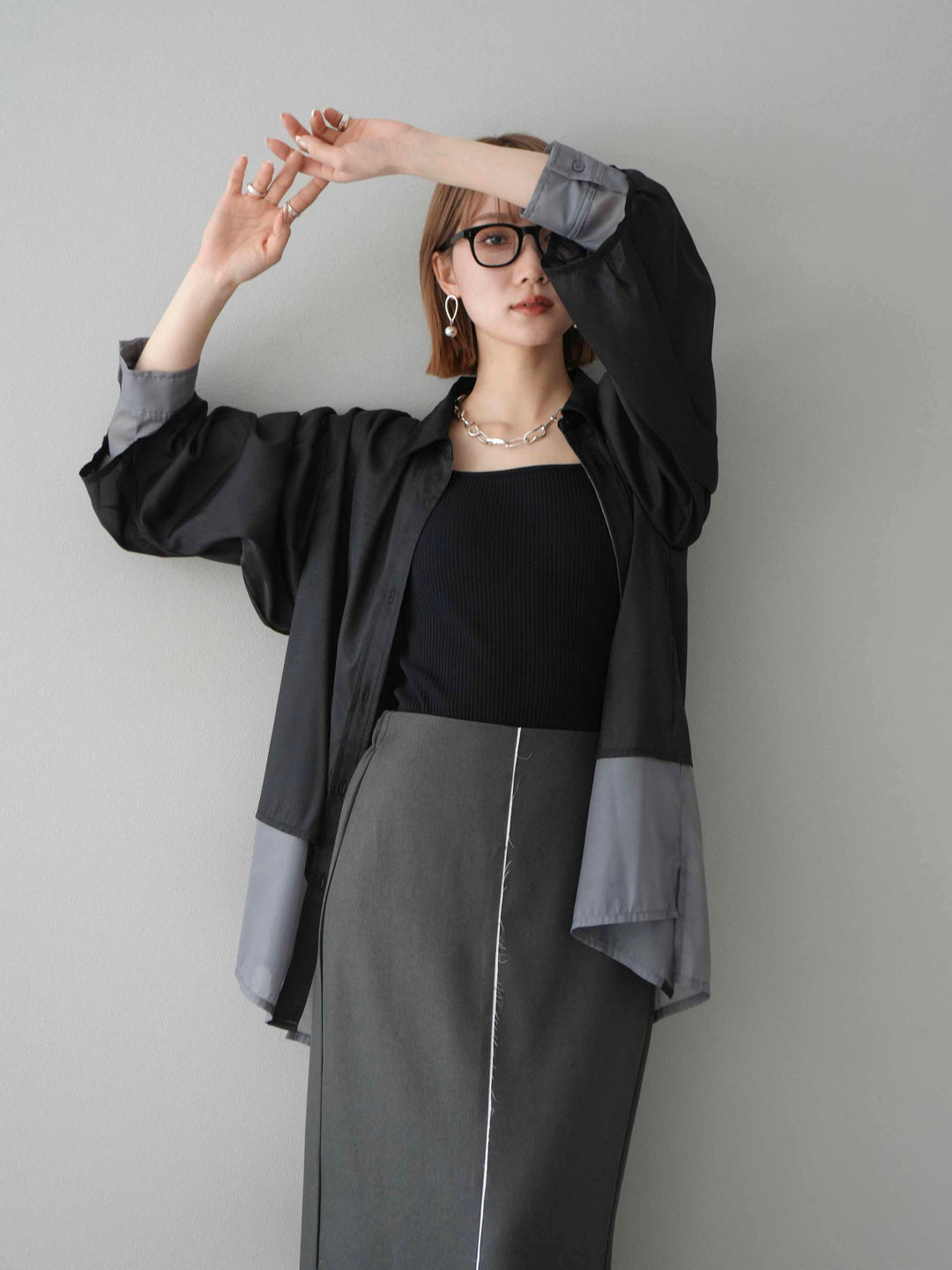 SET]シアーレイヤードシャツ+カットオフレイヤードスカート(2set) – Lumier