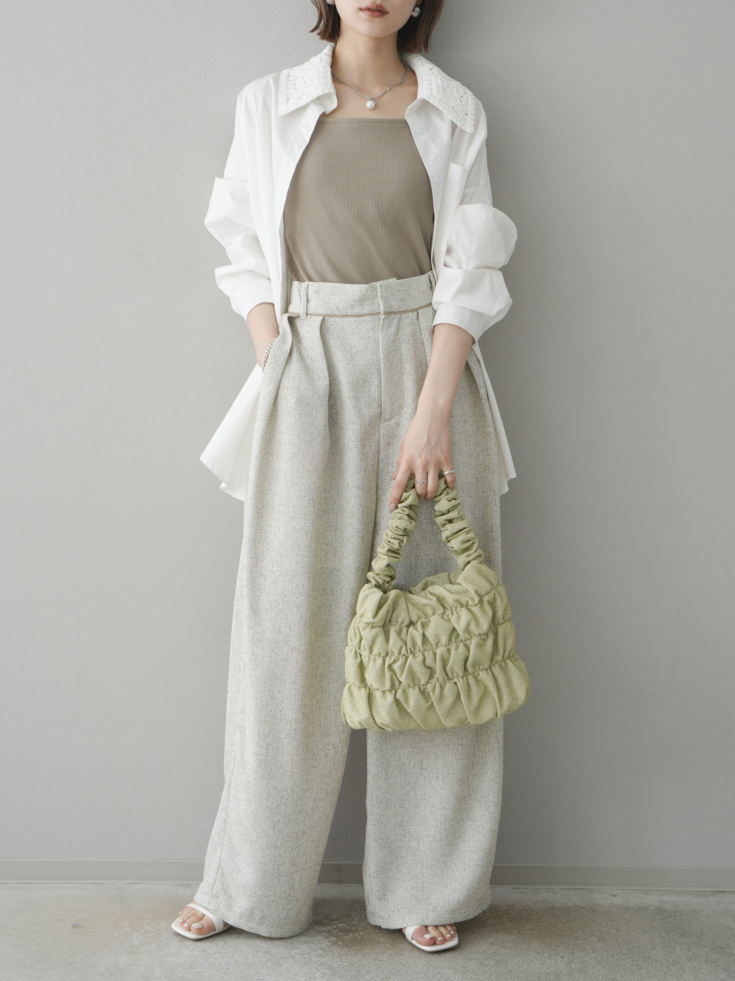 予約]サマーツイードワイドパンツ/アイボリー – Lumier