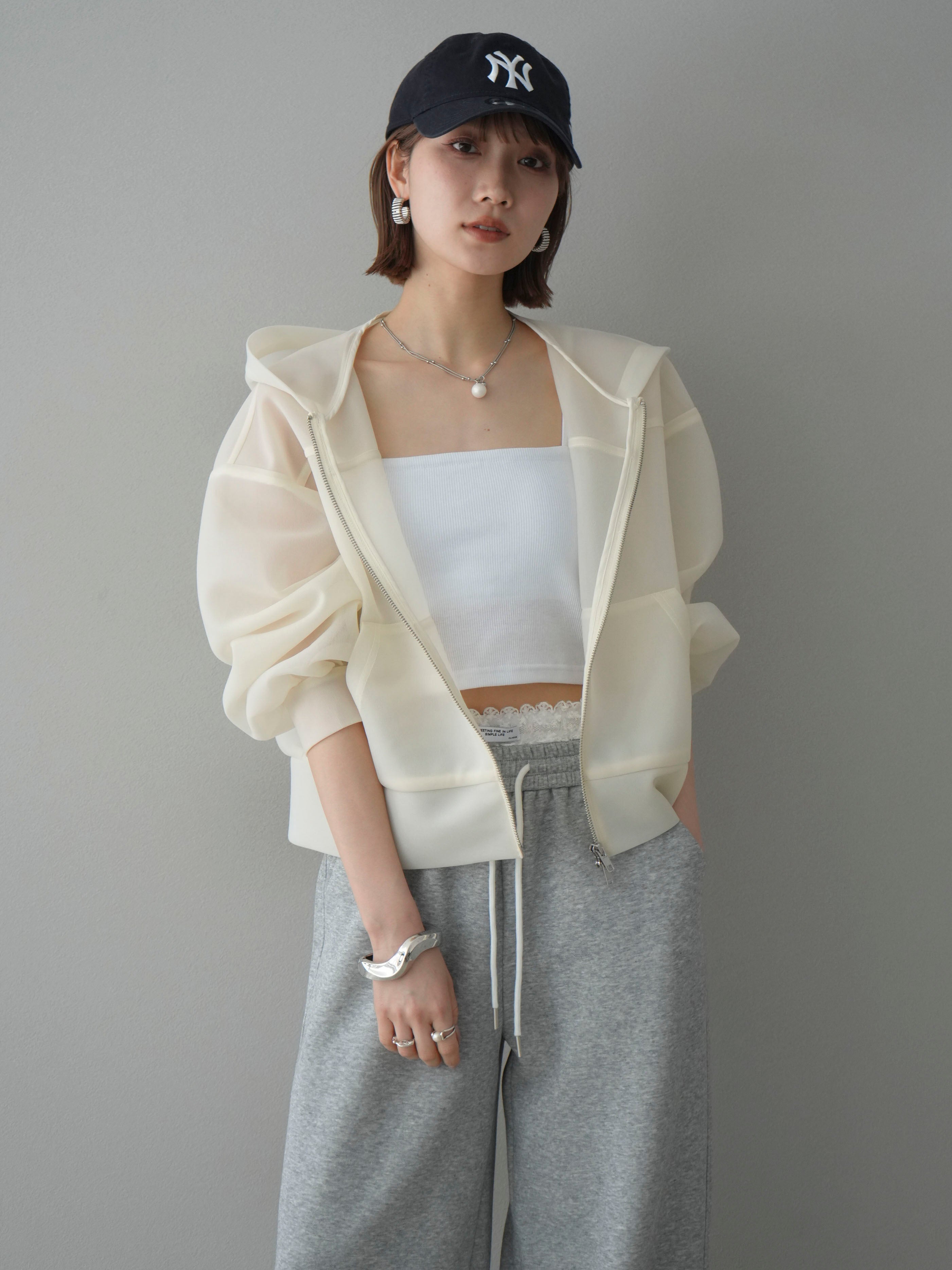 SET]シアーダンボールフーディー+カップ付テレコリブベアキャミソール+