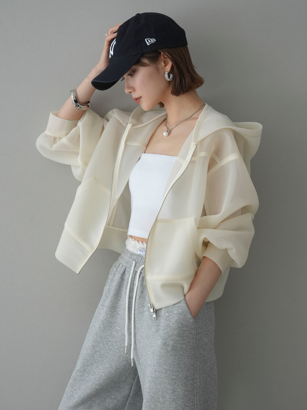 [予約]カップ付テレコリブベアキャミソール/オフ