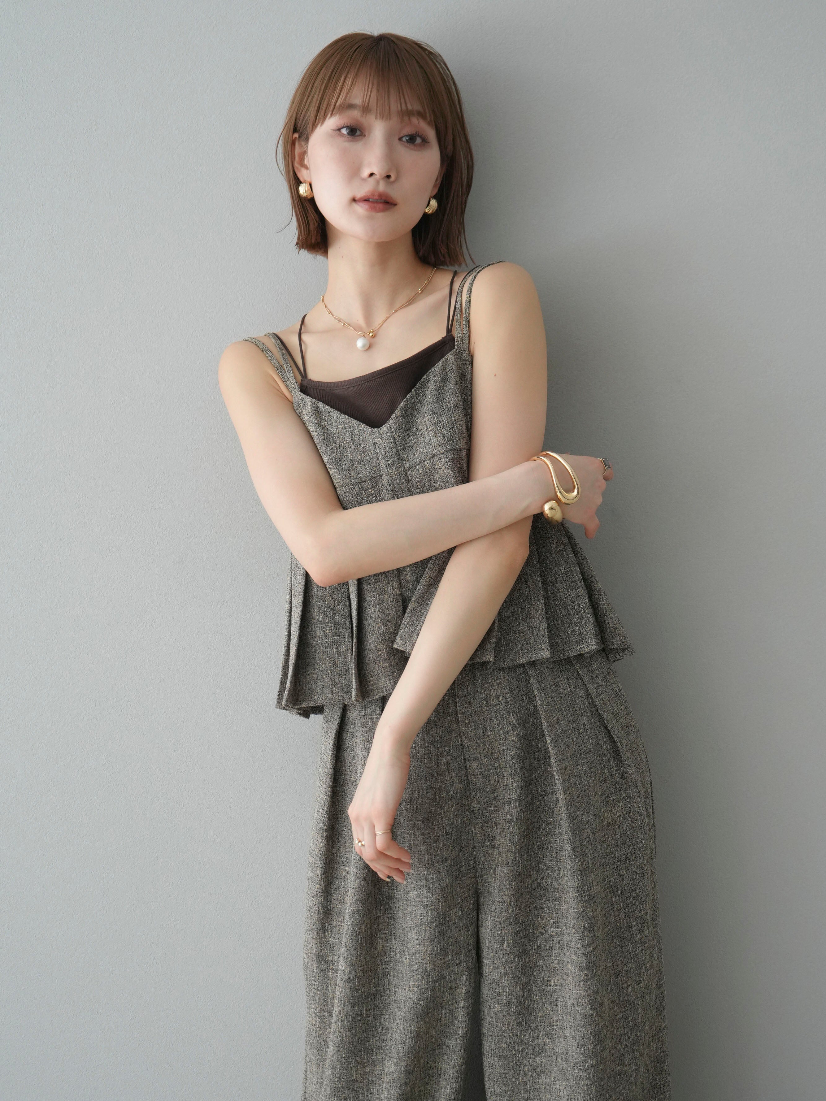 SET]サマーツイードプリーツキャミソール+サマーツイードワイド