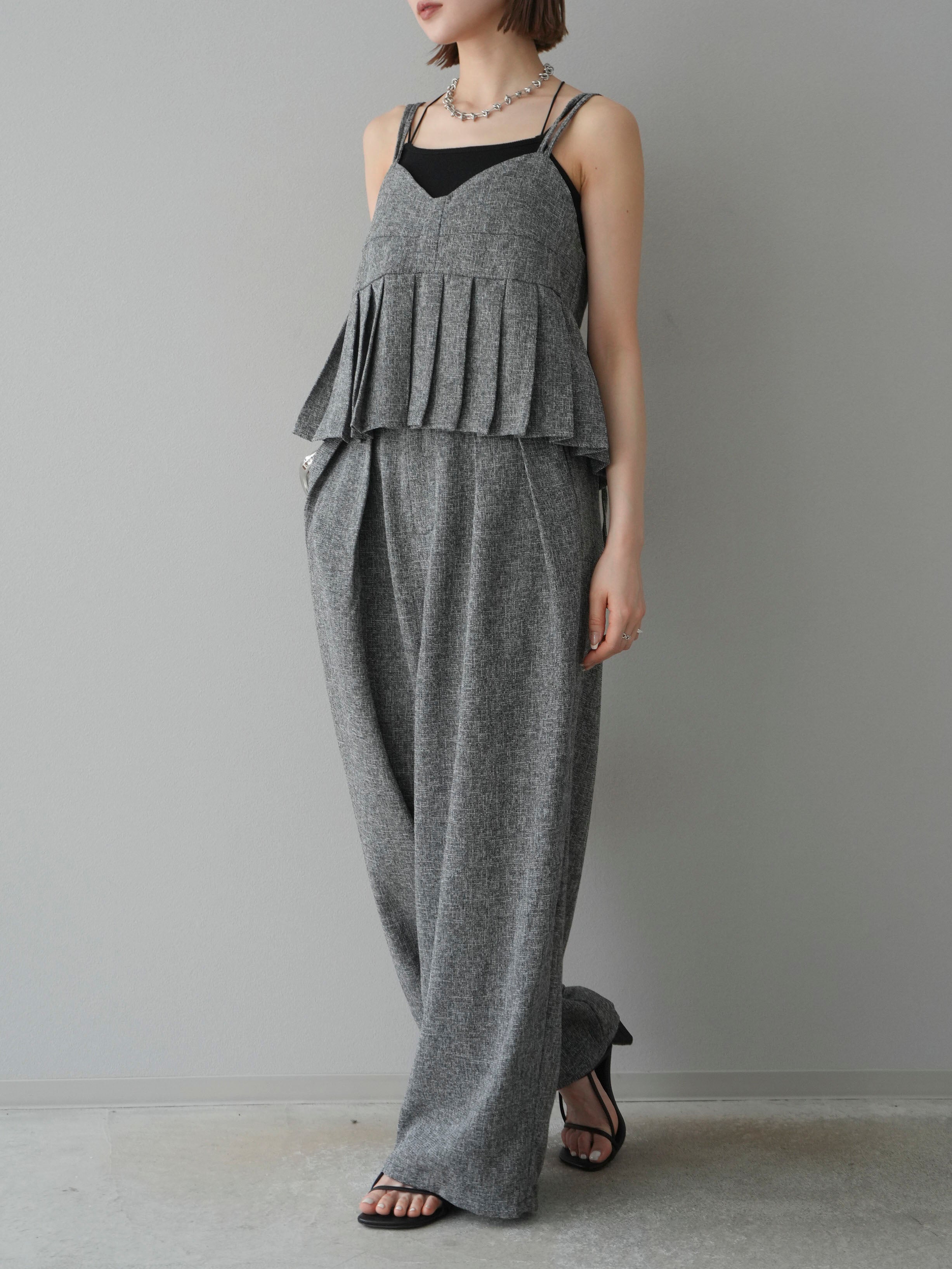 SET]サマーツイードプリーツキャミソール+サマーツイードワイドパンツ