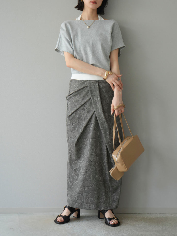 [予約]ペイズリープリントタックIラインスカート/グレー