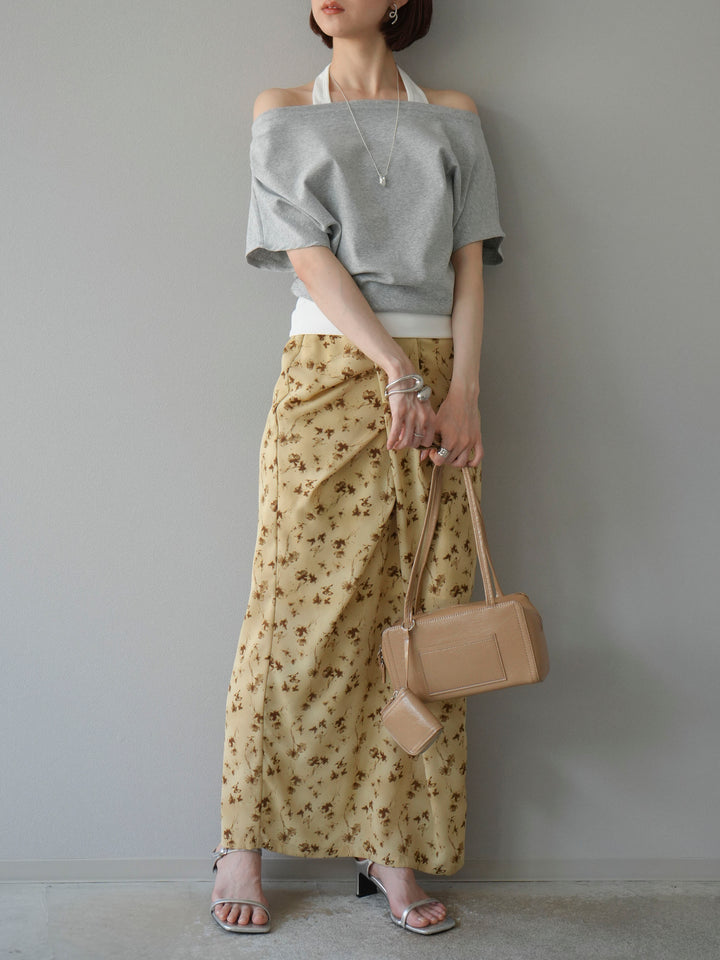 [予約]フラワーモチーフタックIラインスカート/ベージュ