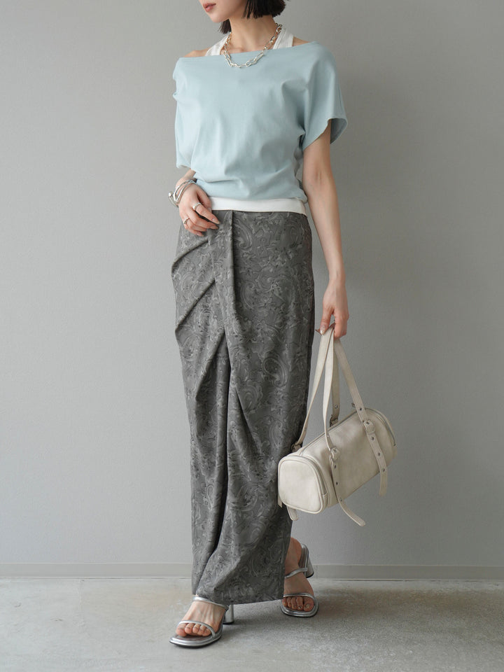 [予約]ペイズリープリントタックIラインスカート/グレー