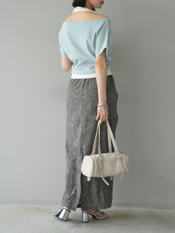 [予約]ペイズリープリントタックIラインスカート/グレー