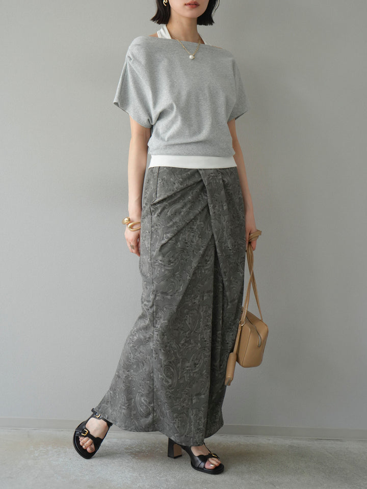 [予約]ペイズリープリントタックIラインスカート/グレー