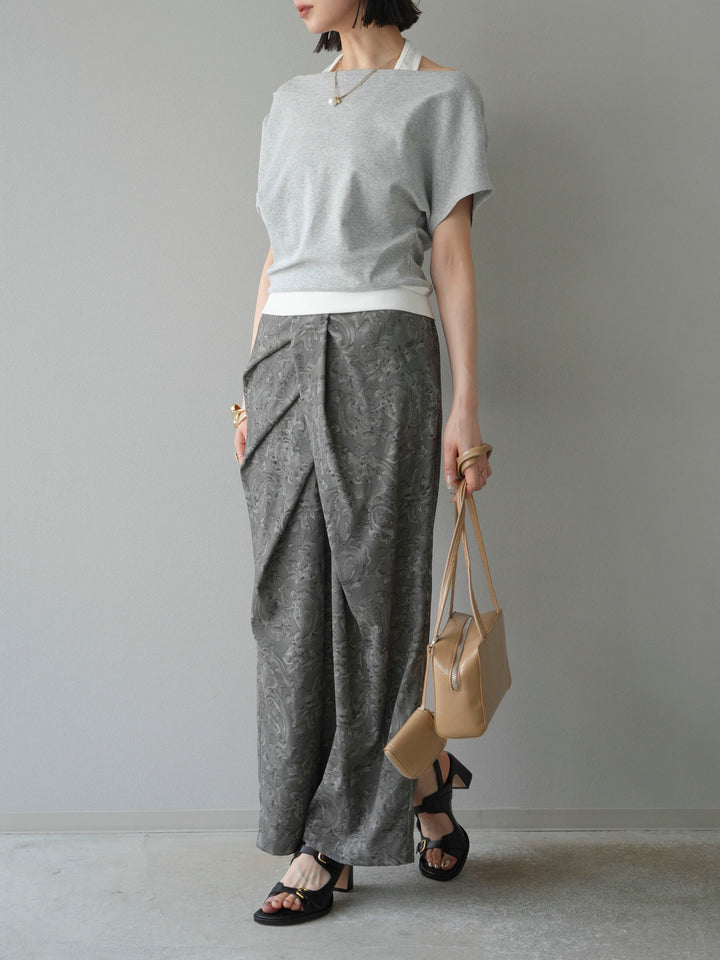 [予約]ペイズリープリントタックIラインスカート/グレー