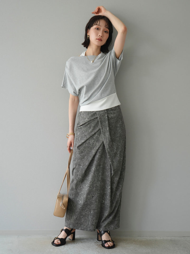 [予約]ペイズリープリントタックIラインスカート/グレー