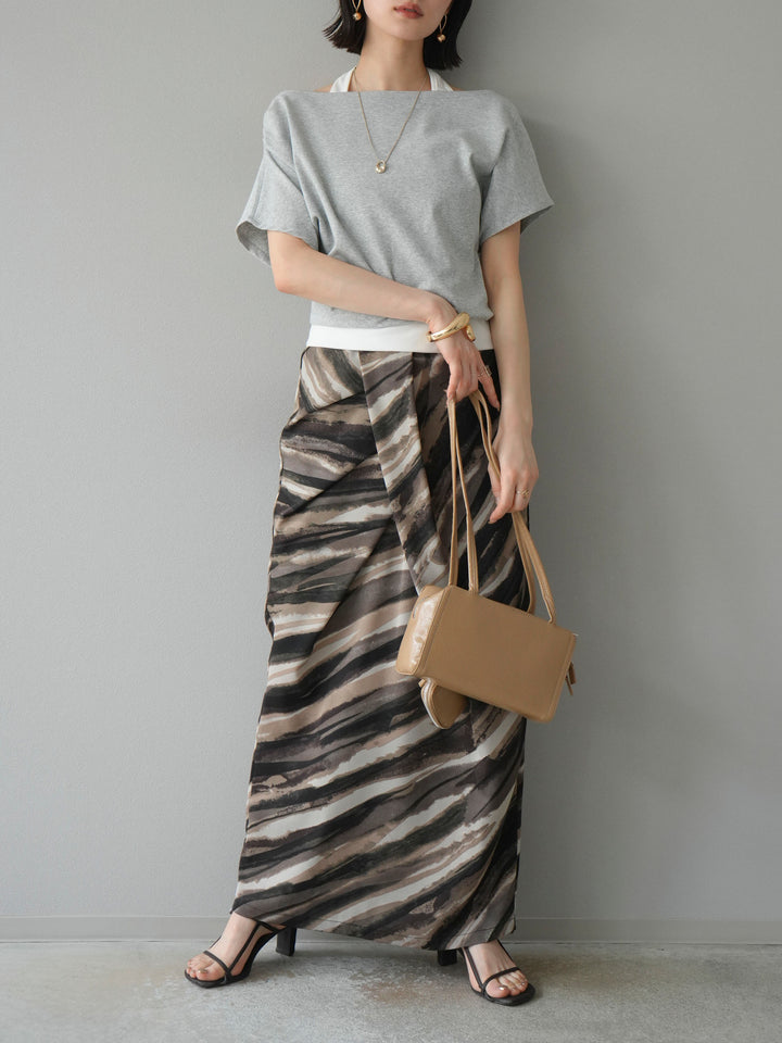 [予約]ニュアンスプリントタックIラインスカート/ブラウン