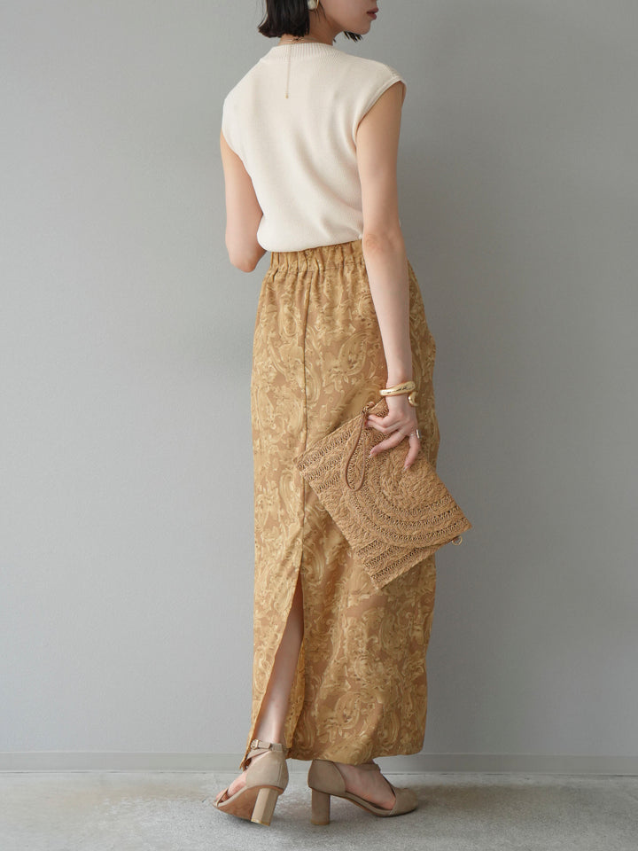 [予約]ペイズリープリントタックIラインスカート/ベージュ