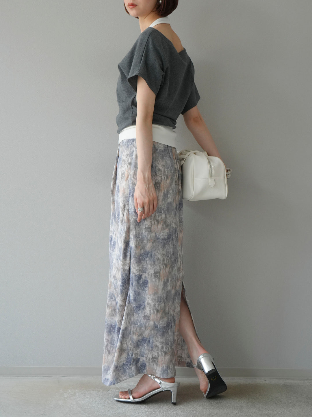 [予約]水彩アートタックIラインスカート/ラベンダー