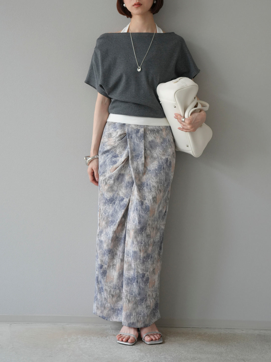 [予約]水彩アートタックIラインスカート/ラベンダー