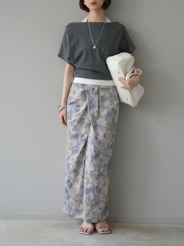 [予約]水彩アートタックIラインスカート/ラベンダー