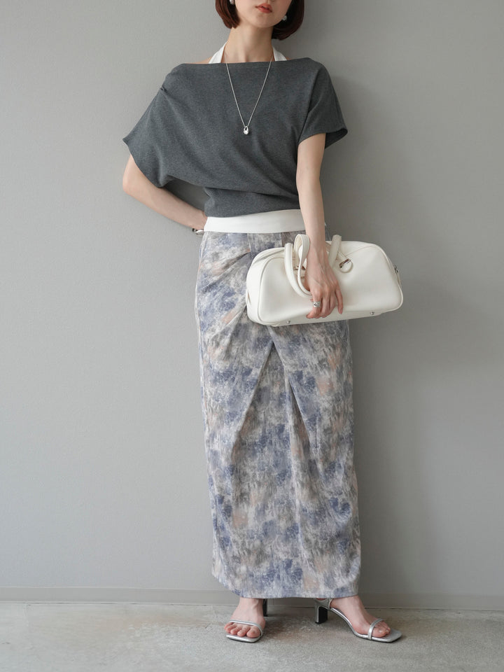 [予約]水彩アートタックIラインスカート/ラベンダー