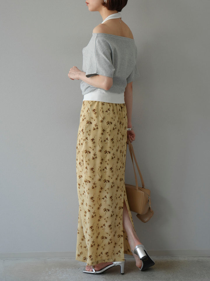 [予約]フラワーモチーフタックIラインスカート/ベージュ